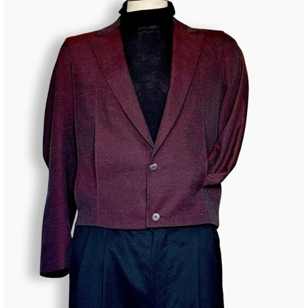 Vintage 1980s Falcone Men's Burgundy Red Short Cropped Blazer Jacket 38R Sony